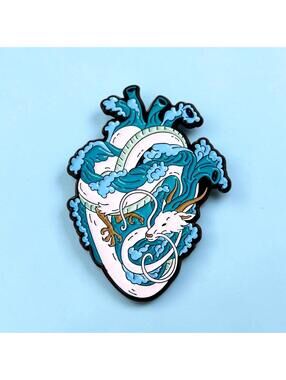 Studio Ghibli Spirited Away Haku White Dragon Anatomical Heart Enamel Pin